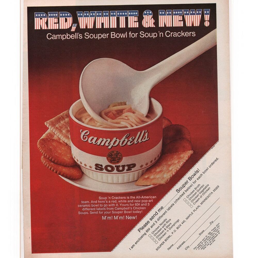 Campbells Soup Magazine Advertisement 1969 Vintage Souper Bowl Patriot Mail Away